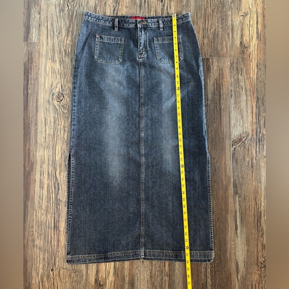 Unionbay Maxi Jean Skirt Juniors Sz 13 Side Slits Blue Dark Wash Denim Y2K Vtg - Picture 3 of 14